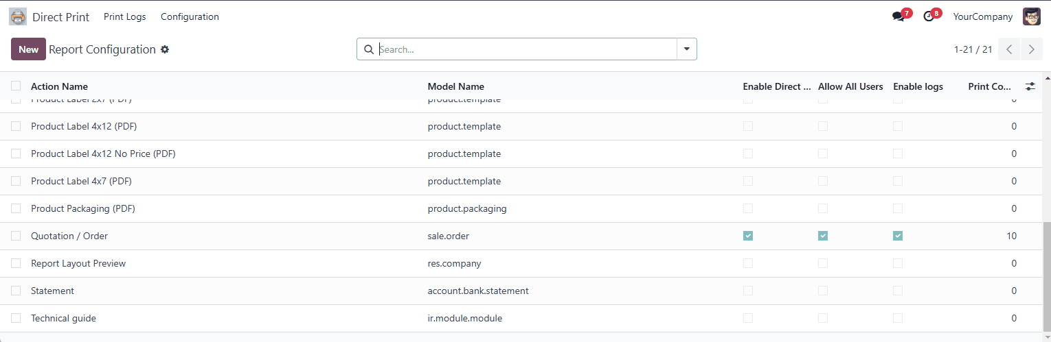 Report Configuration Menu Image