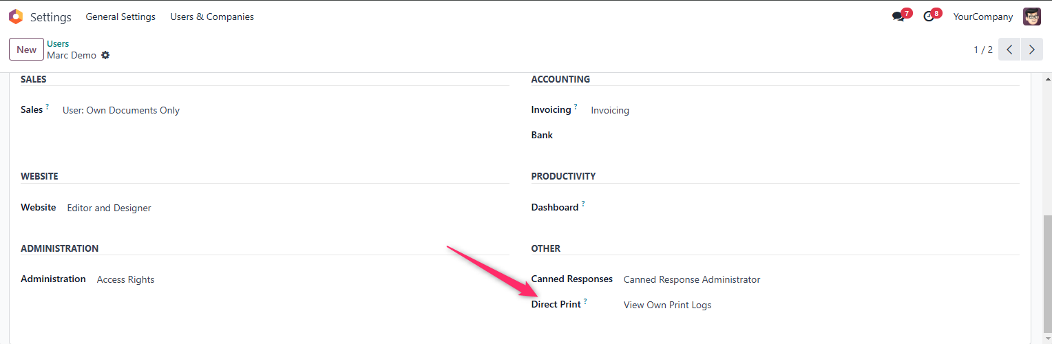 User Permission Settings
